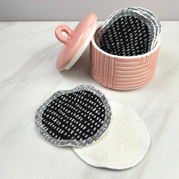 Eco Rounds, Washable Cotton Rounds, Eco-friendly and Reusable - Black Dots