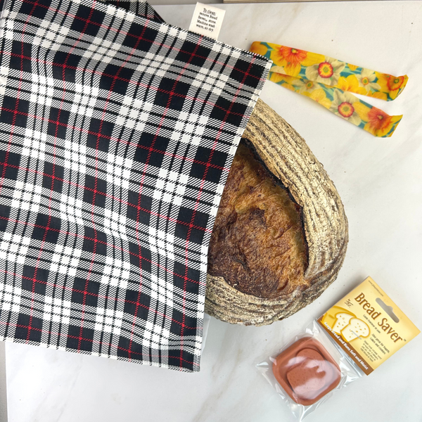 EcoBaguette Bread Bag, Keep your Handmade or Bakery Bread Fresh, Eco Friendly Bread Bag - Black & Red Plaid
